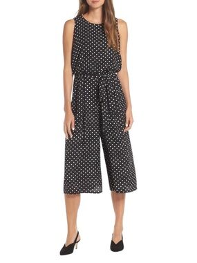 Vince Camuto Black/White Polka Dot Sleeveless Belted Crop Wide Leg Jumpsuit (8)